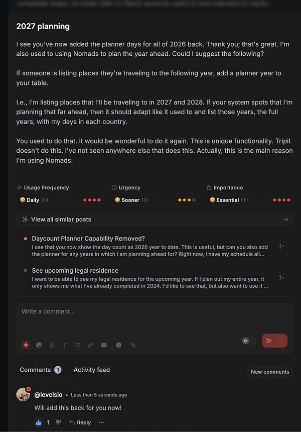 Screenshot of a legal residence planning app with a dropdown menu listing years from 2026 to 2036.