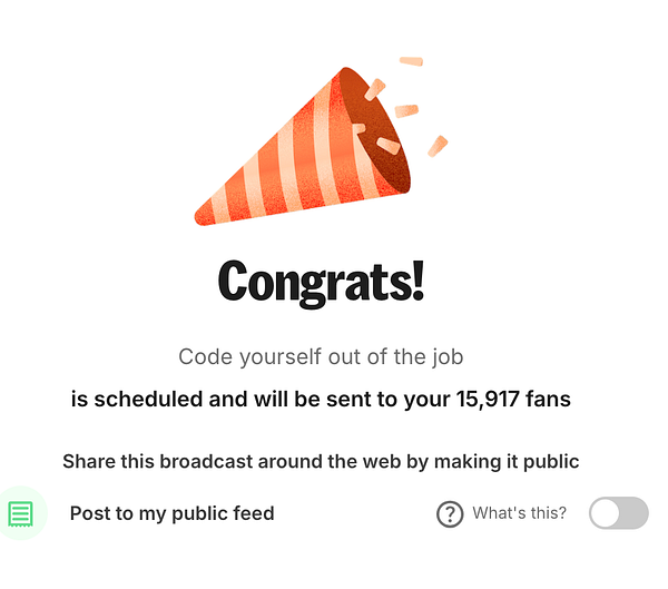 A celebratory notification about a scheduled broadcast to fans.