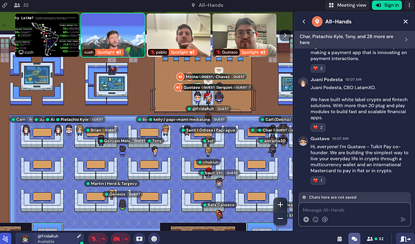 A virtual meeting environment featuring multiple participants discussing a project.