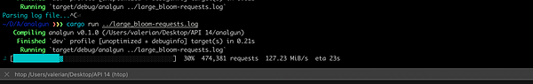 Screenshot of a Rust code editor window displaying a Rust CLI utility code for logging and caching functionalities, with the Visual Studio Code interface.