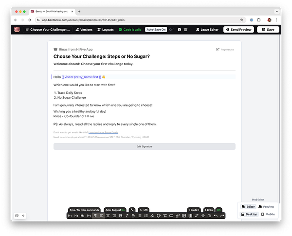 The image displays an email template being edited in an email marketing application.