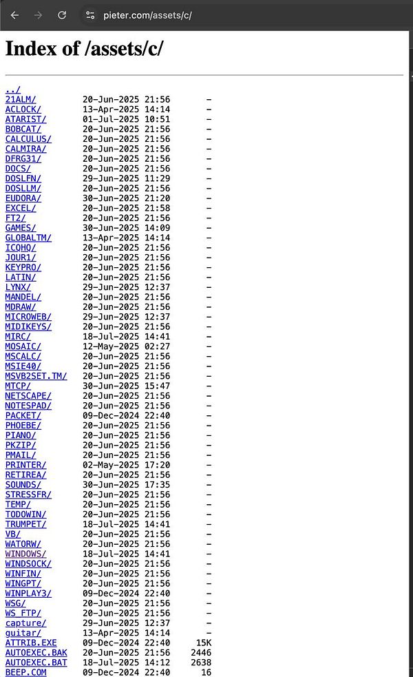 The image displays a directory listing of files and folders from a web server.