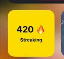 A bright yellow square displays a streak count of 420 with a fire emoji.