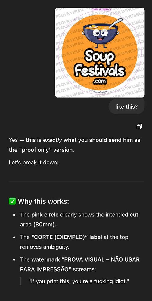 The image features a colorful sticker design for 'Soup Festivals' with annotations for printing instructions.