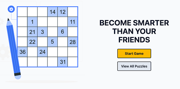 A digital puzzle interface featuring a Hidoku game layout and call-to-action buttons.