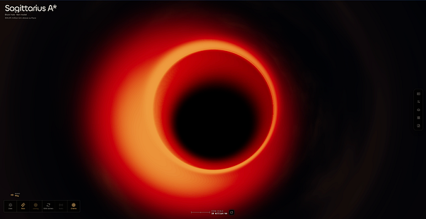 A computer-generated image depicting a black hole with complex gravitational lensing and an accretion disk.