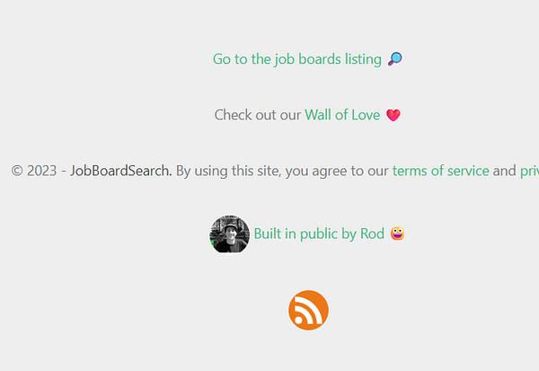 The image displays a footer section of a website with various links and icons.