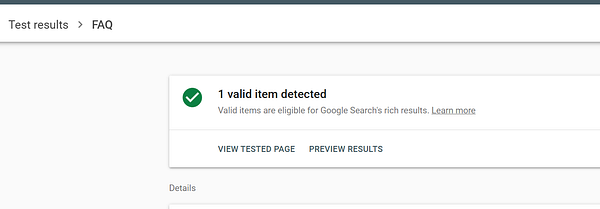 Screenshot of a JSON-LD script for a FAQPage schema with two FAQs about applying and job search process.