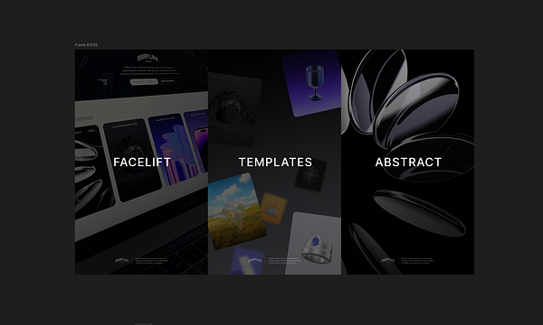 The image features a design layout showcasing three distinct sections labeled 'FACELIFT', 'TEMPLATES', and 'ABSTRACT'.