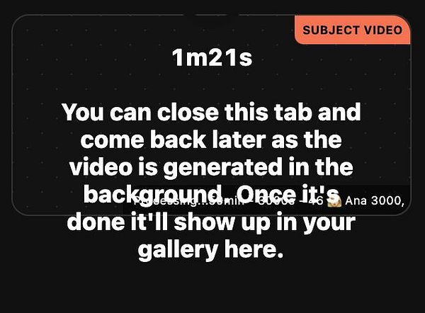 The image displays a video loading interface with a message about video generation.