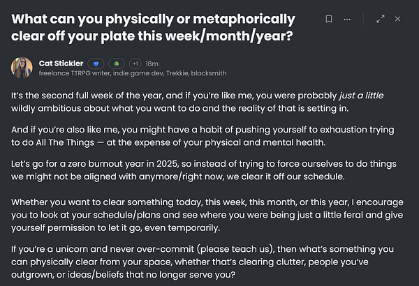 A social media post discussing mental health and the importance of clearing one's schedule.