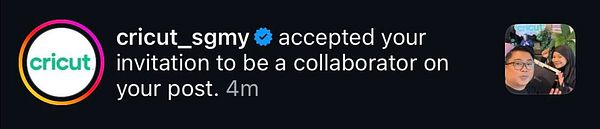 A notification about a collaboration acceptance from Cricut.