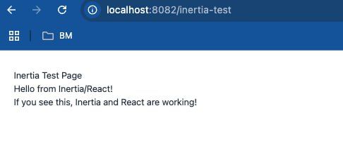 A web page displaying a successful integration message for Inertia and React.