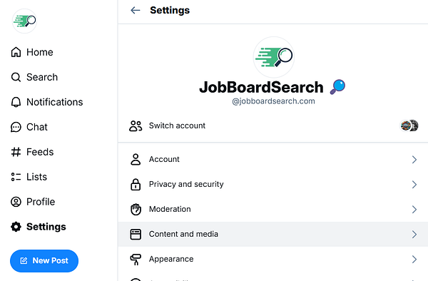 The image displays the settings menu of a social media account.