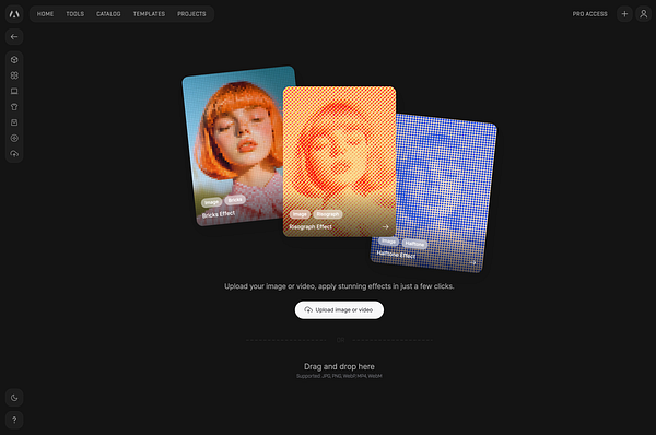 Screenshot of a web-based effects management page with visual thumbnails and navigation menu for Morflax Studio.