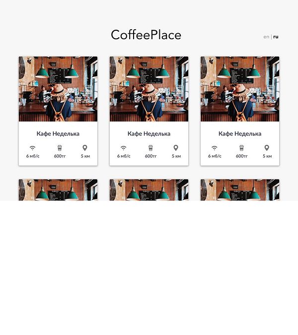 The image shows a mockup interface for a coffee place listing.