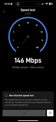 A speed test result showing internet speeds on a mobile device.