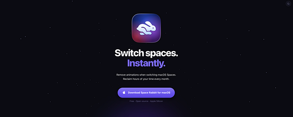 Screenshot of the Space Rabbit MacOS app featuring a colorful 3D rabbit model and a trendy, minimalistic interface.