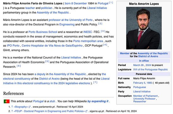 The image features a detailed profile of Mário Amorim Lopes, a Portuguese politician and academic.