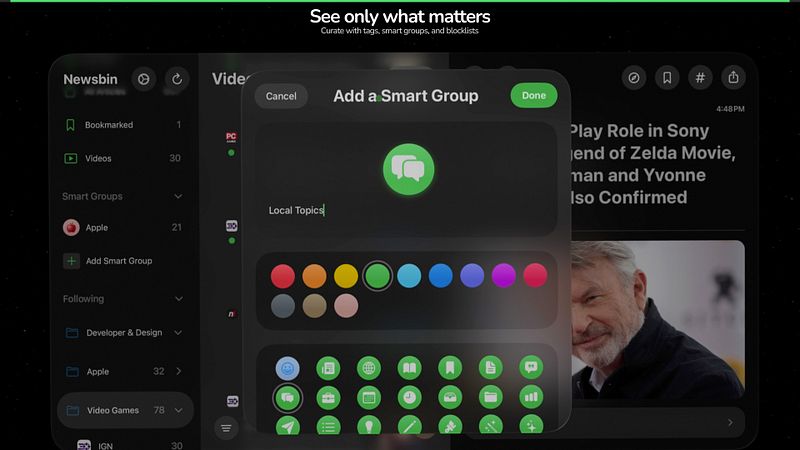 Screenshot of Newsbin: RSS Feed Reader