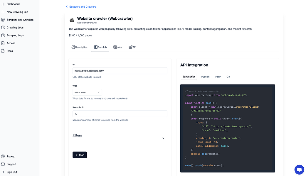 WebCrawler API