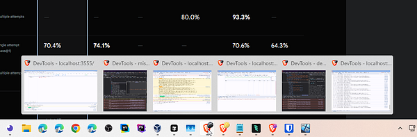 The image displays a series of open DevTools windows on a computer screen, showcasing various debugging sessions.