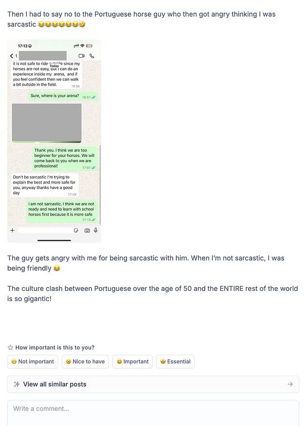 A screenshot of a chat conversation about horse riding arrangements.