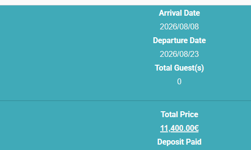 The image displays booking details for a villa stay in 2026.