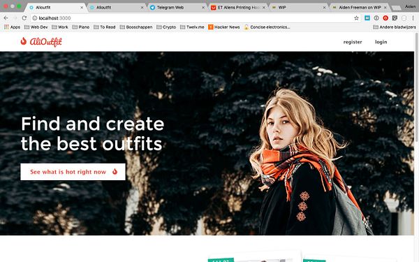A stylish landing page for a fashion website featuring a model in winter attire.