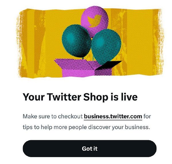 The image promotes the launch of a Twitter Shop with vibrant graphics and a call to action.