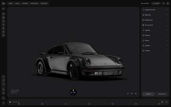 A 3D model of a Porsche car is displayed in a design interface.