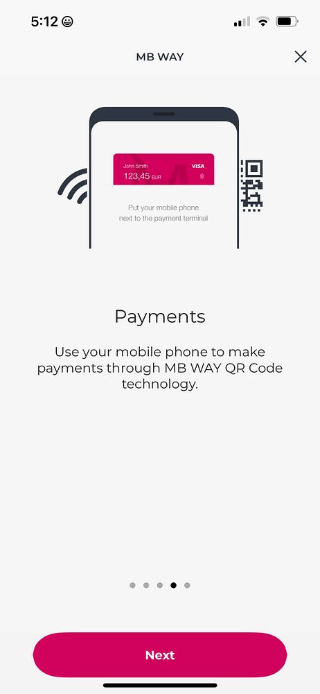 The image displays a mobile app interface for the MB WAY payment system in Portugal.