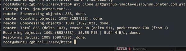 A terminal window displaying the process of cloning a Git repository.