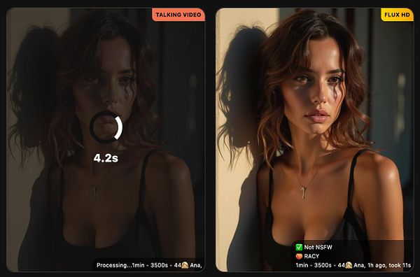 The image displays a user interface for a talking video processing application featuring a woman with wavy hair.