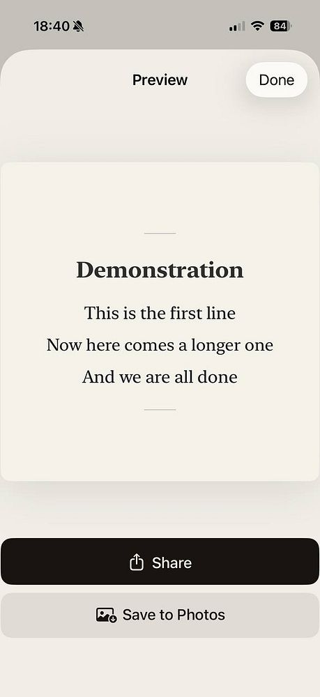 Screenshot of a minimalist dark-themed haiku app interface with numbered lines, a title, input words, and a keyboard.