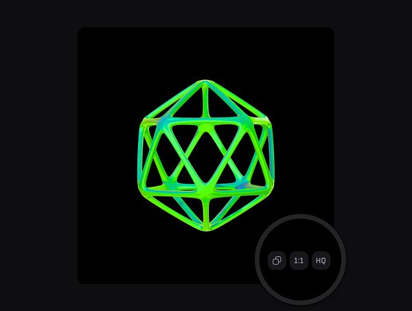 A vibrant 3D geometric shape is displayed against a black background.