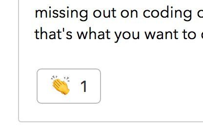 The image shows a clap emoji button with the number 1 beside it.