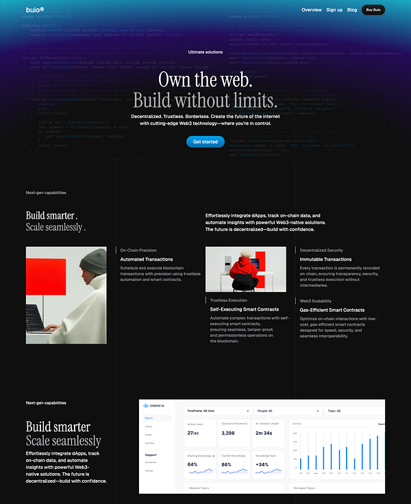 The image displays a web page for the Buio SaaS template, showcasing its features and capabilities.