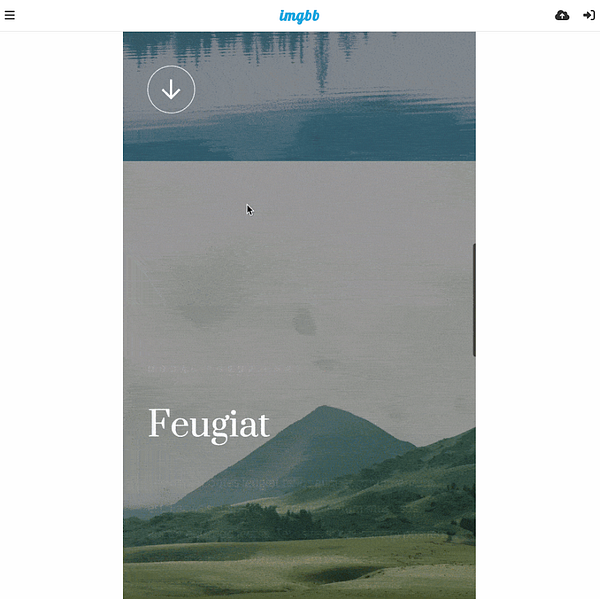 A scrolling animation showcases a scenic landscape with a title overlay.