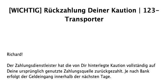 The image contains a notification regarding the refund of a deposit.