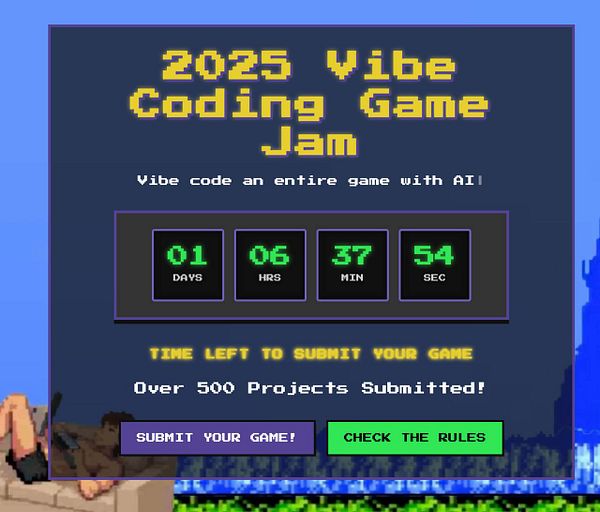 The image displays a countdown timer for the 2025 Vibe Coding Game Jam event.