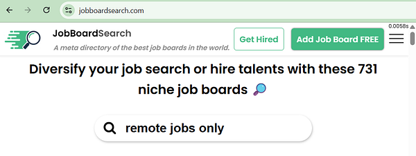 Website homepage featuring a job board, a navigation menu, and a large call-to-action banner.