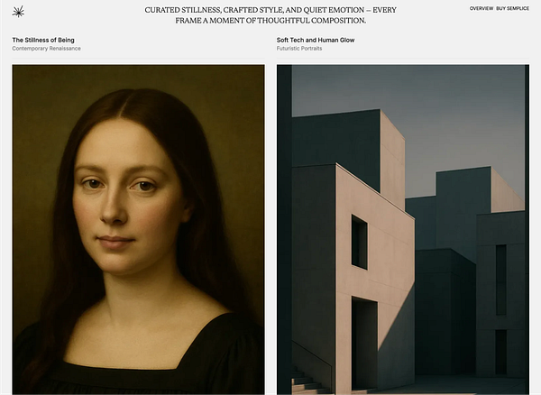The image features a split design showcasing a portrait on the left and a modern architectural scene on the right.