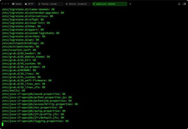The image displays a terminal window showing the results of a ClamAV virus scan on a server.