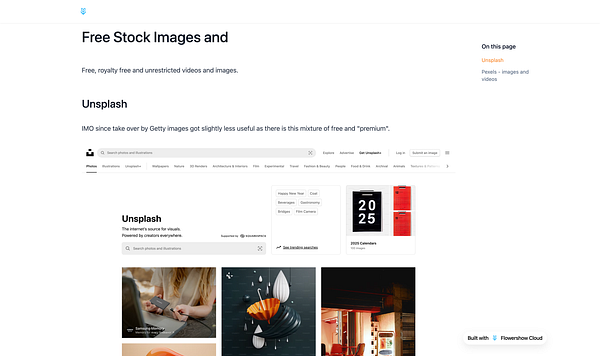 The image displays a webpage dedicated to free stock images and videos, featuring the Unsplash platform.