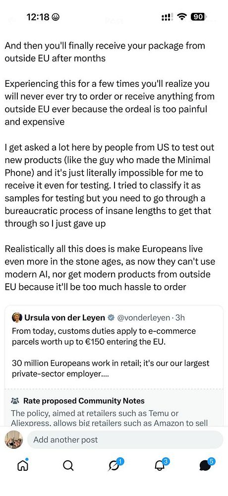 Infographic explaining the impact of new EU import tariffs on EU economy and innovation timelines.