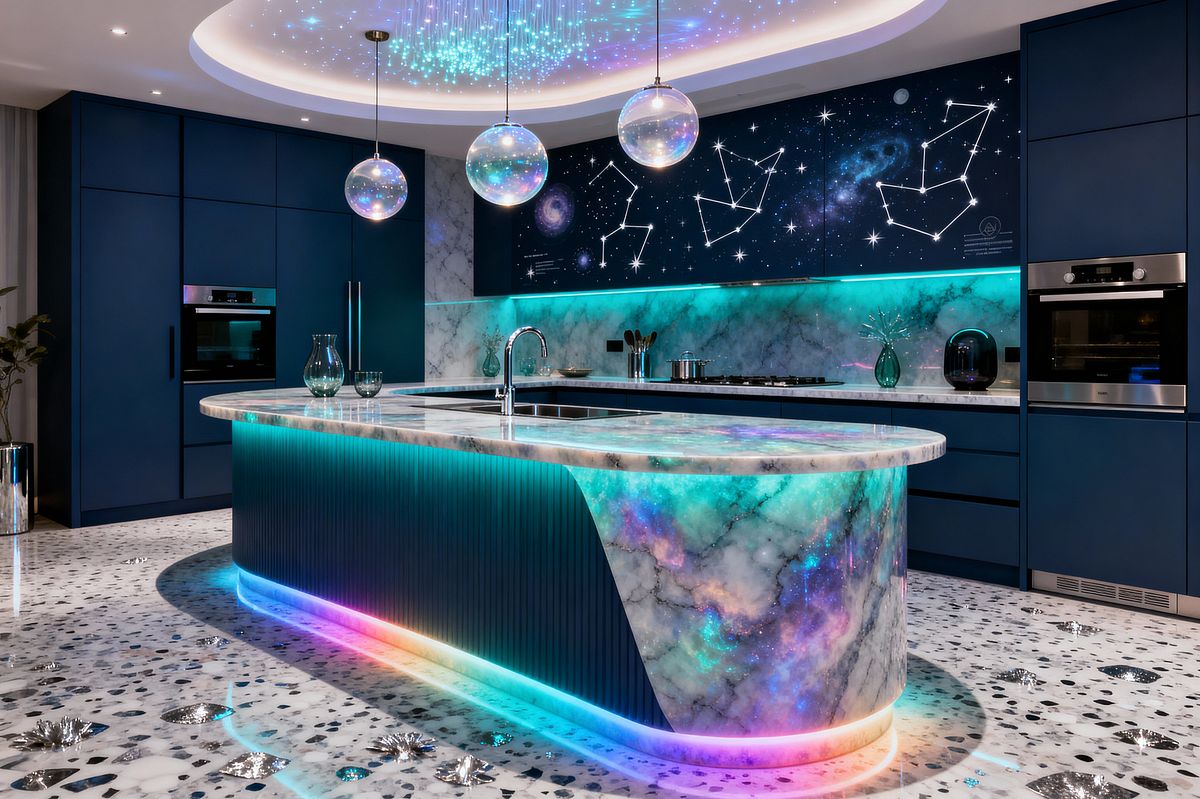 Room AI – Galaxy Island Kitchen with Constellation Cabinets - Interior
