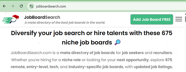 A web page listing various job boards organized by job type, displayed in a clean, two-column layout.