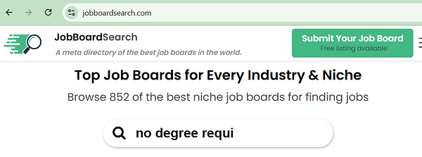 Screenshot of an online job board display with multiple job postings, filters, and navigation elements visible.