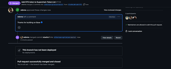 A GitHub pull request interface showing a merged request for adding a token to a list.